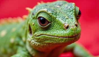 green crested lizard, Bronchocela cristatella, close up on vivid background photo