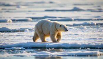 polar oso caminando en el borde de deriva hielo en sus natural ártico habitat foto