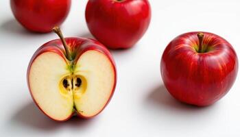 Red apple fruit isolated on white background, clean food stock photo style