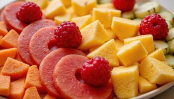 A closeup of a refreshing tropical fruit platter. photo. photo