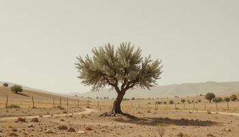 solitary olive tree in a pale landscape. photo