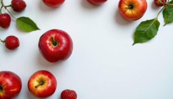 Red apple on clean white background, fresh fruit photography layout photo