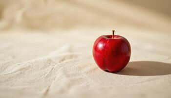 Red apple with natural lighting on neutral background, crisp and healthy food shot photo