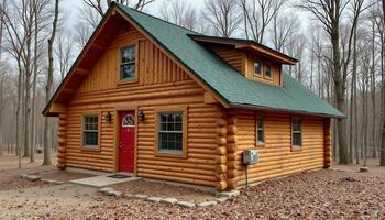 Log Cabin in Forest photo. photo