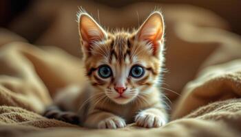 vintage styled hyper realistic kitten portrait in sepia tones with cinematic lighting and film grain effect. photo