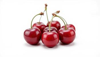 ripe cherry isolated on white, juicy red fruit, clean background, food product concept photo