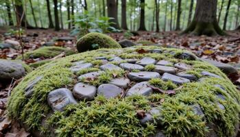moss covered stones in forest photo