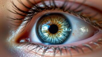 an extreme close up of an eye with detailed iris textures, studio light. photo