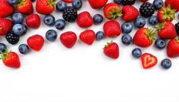 Fresh berries isolated on clean white background, vibrant snack photo