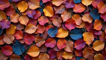 Autumn leaves in brown and indigo tones, abstract seasonal wallpaper background photo