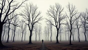 eerie trees standing alone on a clear background, created by modern. photo