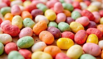 A cascade of colorful jellybean sweets. photo. photo
