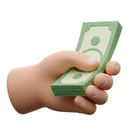 Left hand in 3D rendering with a banknote, for easy and quick purchases and transactions png