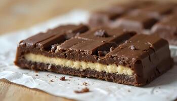 Chocolate Layer Bar with Creamy Filling Sweet Dessert photo