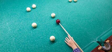 Billiards Pyramid. Billiard table with balls for Russian billiards photo