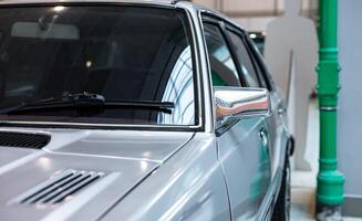 A car is parked in a garage photo