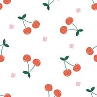 Fruits pattern, cute fruits with face, kids pattern, summer seamless pattern, cherry fruit vector