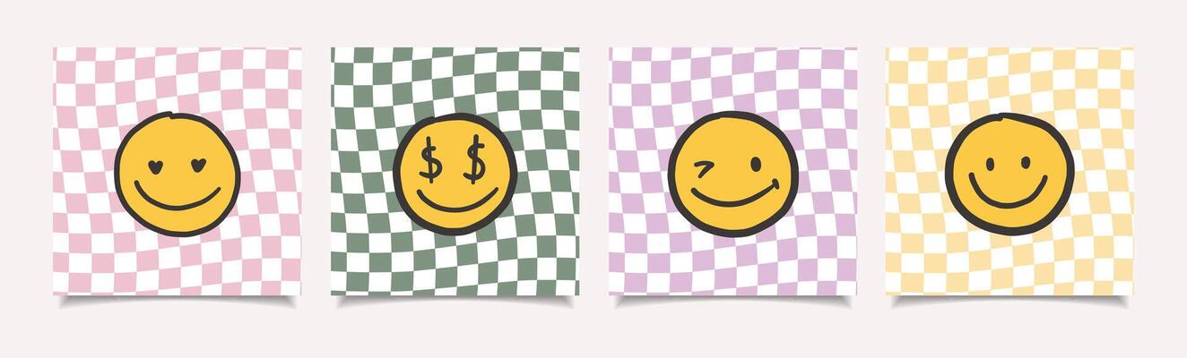 Cool Smile Posters Design. Trendy Groovy Background. Funny Retro Texture, art