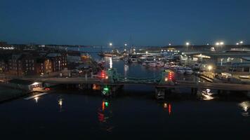 28 April 2025 Poole, Uk. Poole lifting bridge opening at twilight video