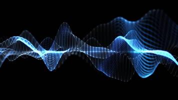 Abstract glowing digital cyber wave made of particles and dots moves on a blue background, big data visualization, futuristic and technological loop video