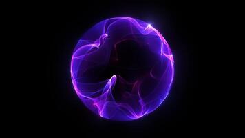 abstrato brilhando esfera do azul, roxa energia esfera. virtual assistente animação. brilhando plasma roxa esfera, mágico bola do energia e partículas dentro esvaziar espaço. tecnologia, Ciência, ciclo video