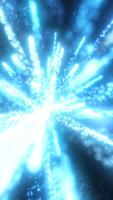 Radiant blue energy explosion with particle trails shooting outward in all directions, evoking a sense of motion and power video