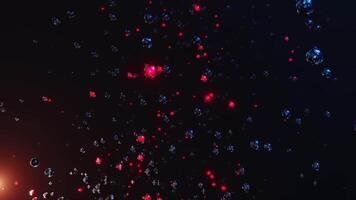 Bunch of red bubbles floating in the air on black background. Looped animation video