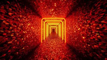 Neon squares in tunnel of glitter. Loop animation video