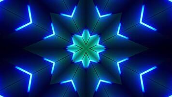 Blue and green star pattern with black background. Kaleidoscope VJ loop video