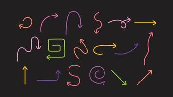 Simple lines hand drawn arrows set. Doodle style arrows. Simple Line collection., colored line vector