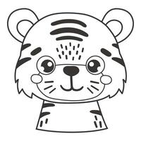 Cute line tiger animal isolated, funny animal, kids illustration, cartoon style vector