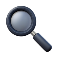 reflective magnificent Minimal, single-weight stroke magnifying glass icon with flat black handle with Scalable Design. 4K png