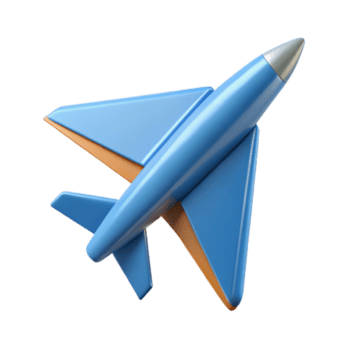 playful captivating Airplane with triangular wings, pointed nose. Single-weight stroke, flat color, scalable professional png