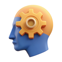 wonderful calm mid-century Human head silhouette with a gear inside, flat color. Single-weight stroke, minimal with Scalable Design. 8K png