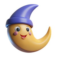 sumptuous playful futuristic Smiling crescent moon character with pointy hats. Minimal design, flat color, crisp edges with Scalable Design. impeccable png