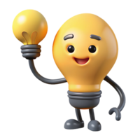 whimsical striking Lightbulb character with a pear-shaped bulb and filament. Flat yellow color, with Scalable Design. premium png