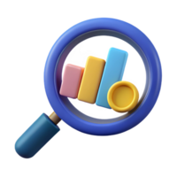 vibrant whimsical art deco Magnifying glass over a data point, flat color. Clean lines, with Scalable Design. expertly shot png