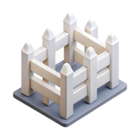 striking vintage Flat color isometric fence with clean lines and white pickets with Scalable Design. professional png