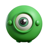 playful picturesque Circular character with a single, large eye, flat green, minimal details with Scalable Design. sharp png