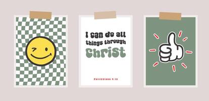 Cool Smile Posters Design. Trendy Groovy Background. Funny Retro Texture, for boy vector
