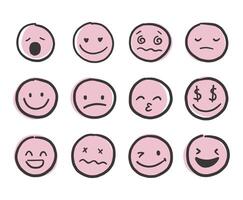 Hand draw emoticon face set. Doodle collection of different pink emoticon illustration vector