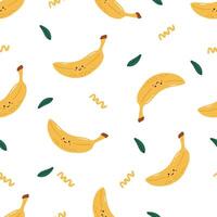 Fruits pattern, cute fruits with face, kids pattern, summer seamless pattern, banana art vector