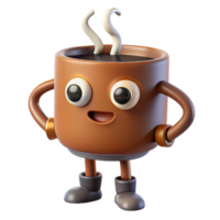 iconic impressionist Coffee cup character with steam, flat brown and white, minimal details with Scalable Design. sharp png