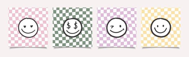 Cool Smile Posters Design. Trendy Groovy Background. Funny Retro Texture, trend vector