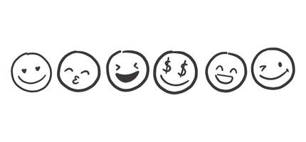 Hand draw emoticon face set. Doodle collection of different black emoticon illustration, banner vector