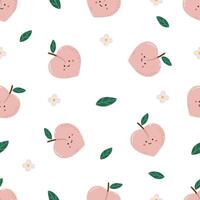 Fruits pattern, cute fruits with face, kids pattern, summer seamless pattern, peach fruit vector