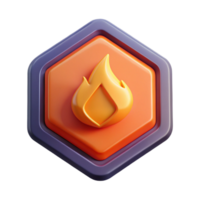 reflective enchanting Hexagonal badge with a flame. Crisp edges, single-weight stroke, with Scalable Design. expertly shot png