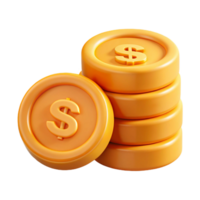 spectacular dramatic surreal Stack of three coins with dollar signs. Crisp edges, solid colors, with Scalable Design. crisp png