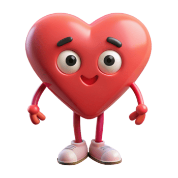 striking industrial Heart-shaped character with small legs and arms. Symmetrical design, flat color, clean lines with Scalable Design. refined png