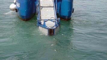 Boat equipped for underwater exploration in calm waters video